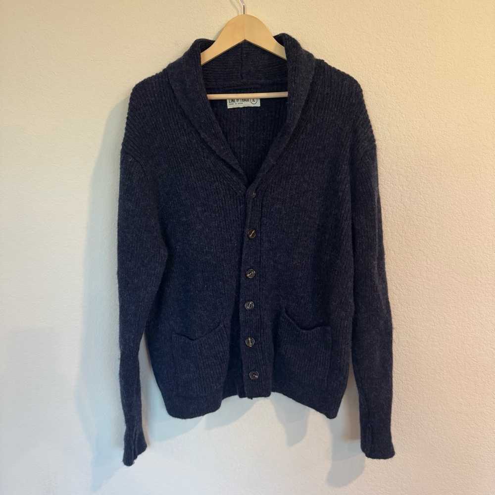 Line Of Trade Men's Dockside Shawl Cardigan in Navy 100% Shetland Wool SZ XL